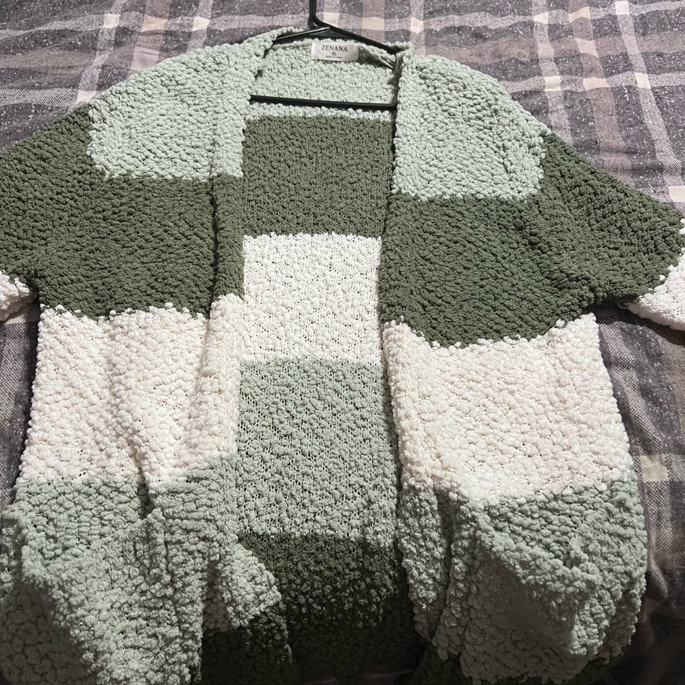 XL Green Puff Cardigan with Pockets